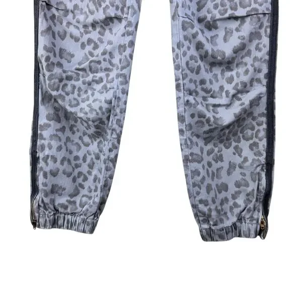Sundry 24 Gray Leopard Print Seam Stripe Zipper Crop Ankle Twill Pants Pockets - Picture 5 of 9